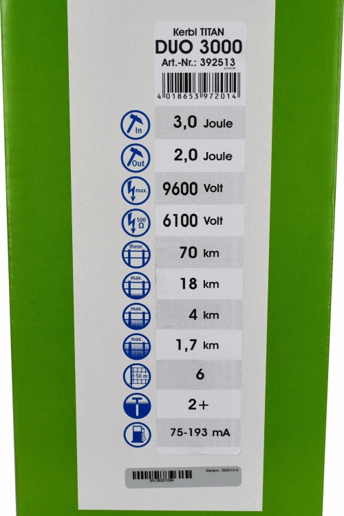 Elektryzator uniwersalny TITAN DUO 3000, dla koni, bydła, owiec i kóz, 3,0 J, Kerbl