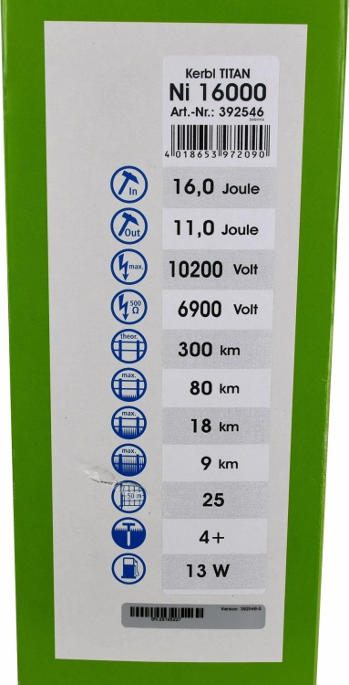 Elektryzator sieciowy TITAN Ni 16000, na dziki, dla koni, byków, bydła, owiec i kóz, 16 J, Kerbl
