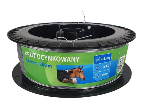 Drut ocynkowany do ogrodzeń elektrycznych dla koni i bydła, 1,6 mm, 500 m