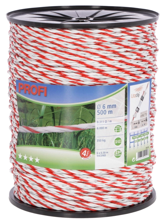Linka ogrodzeniowa PROFI, 500m x 6mm, biało-czerwona, Kerbl