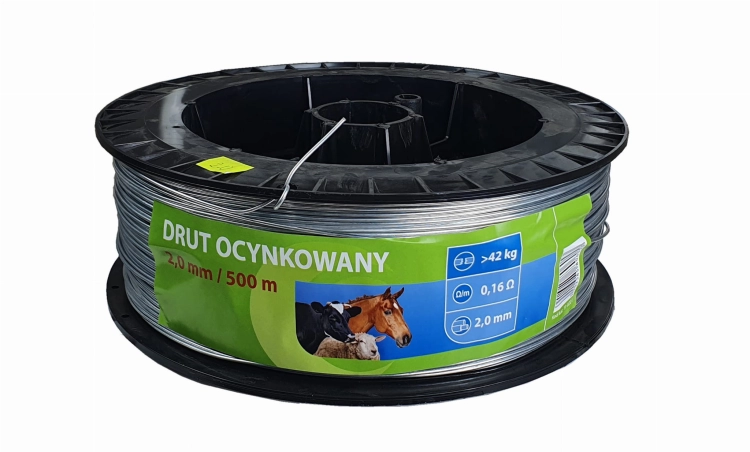 Drut ogrodzeniowy ocynkowany dla koni i bydła, 2,0 mm x 500 m, Kerbl