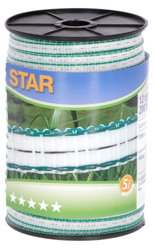 Taśma ogrodzeniowa STAR 200 m x 12 mm, biało-zielona, Kerbl