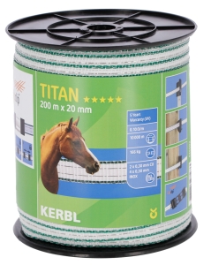 Taśma ogrodzeniowa TITAN, 200m x 20mm, biało-zielona, Kerbl