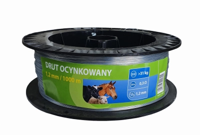 Drut ocynkowany do ogrodzeń elektrycznych dla koni i bydła, 1,2 mm, 1000 m