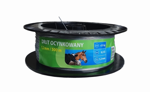 Drut ocynkowany do ogrodzeń elektrycznych dla koni i bydła, 1,2 mm, 500 m