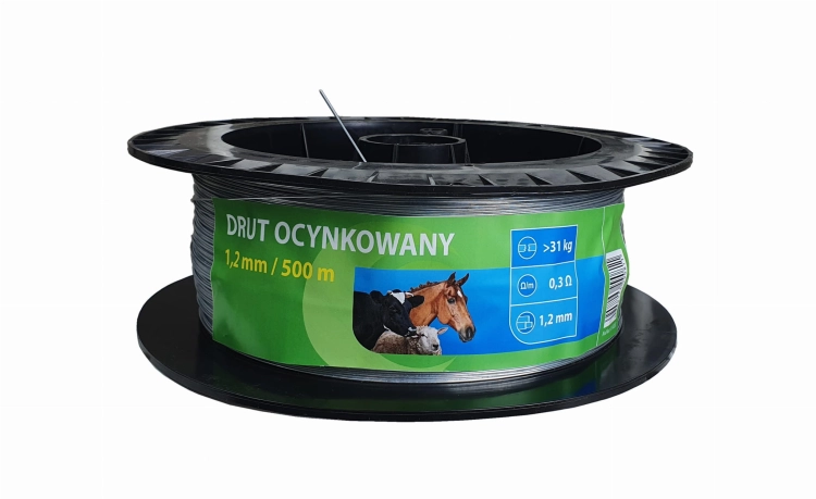 Drut ocynkowany do ogrodzeń elektrycznych dla koni i bydła, 1,2 mm, 500 m