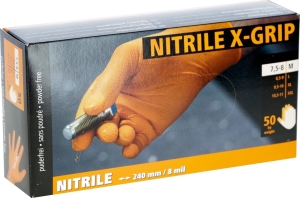 Rękawice nitrylowe Nitrile, X-GRIP 240 mm, roz. XXL, 50 sztuk, pomarańczowe, Kerbl