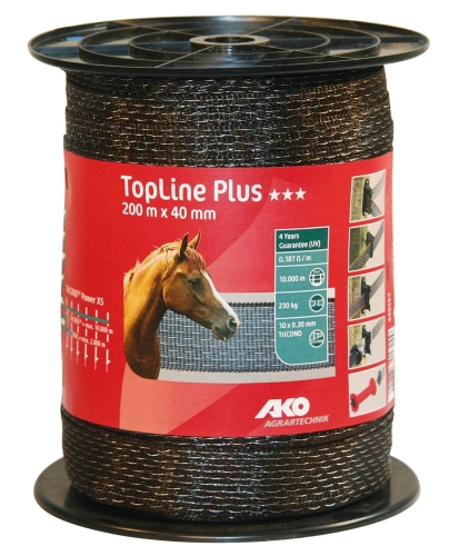 Taśma ogrodzeniowa TOP LINE PLUS Tricond, 200 m x 40 mm, brązowa, AKO