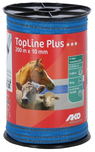 Taśma ogrodzeniowa TOP LINE PLUS Tricond, 200 m x 10 mm, niebieska, AKO