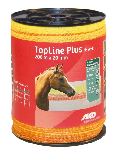 Taśma ogrodzeniowa TOP LINE PLUS Tricond, 200 m x 20 mm, żółto-pomarańczowa, AKO