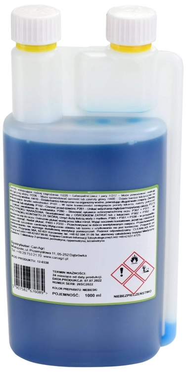 Preparat na owady latające i biegające do polewania skóry zwierząt ASEKOR FLY, niebieski, 1000 ml