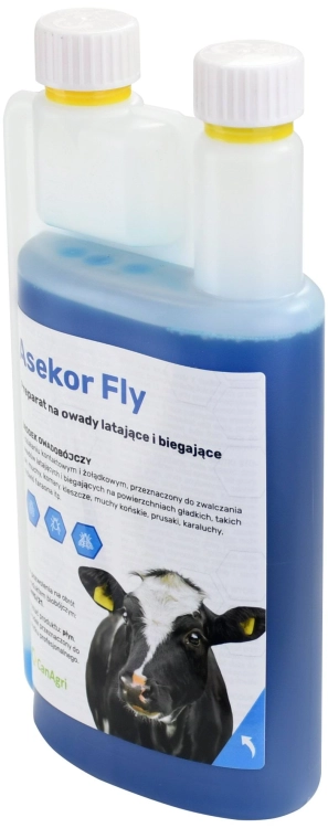 Preparat na owady latające i biegające do polewania skóry zwierząt ASEKOR FLY, niebieski, 1000 ml