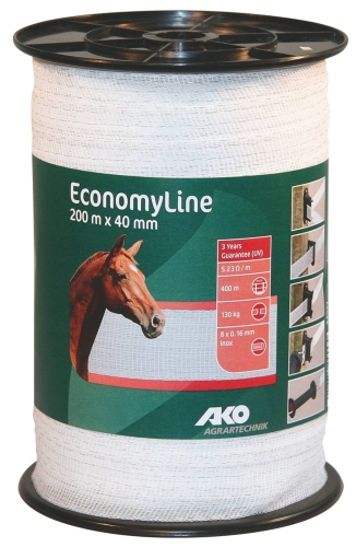 Taśma ogrodzeniowa ECONOMY 200 m x 40 mm, biała, AKO