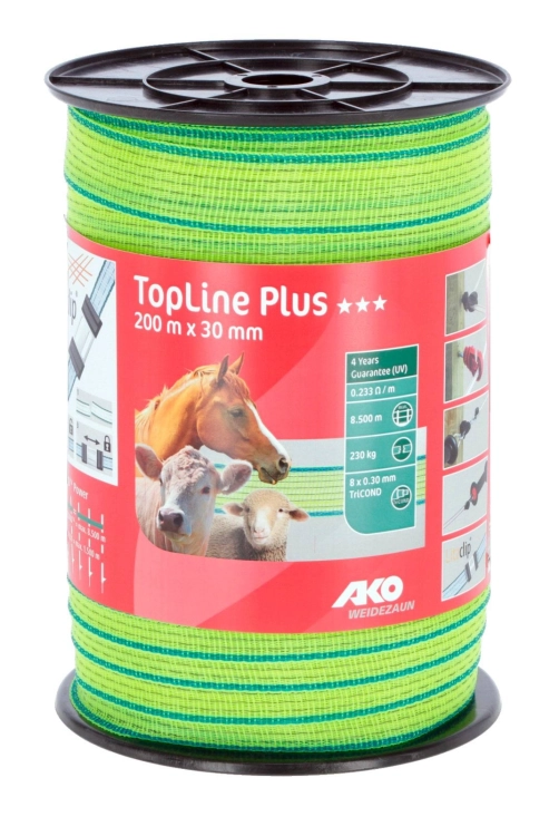 Taśma ogrodzeniowa TOP LINE Tricond, 200m x 30mm, żółto-niebieska, AKO