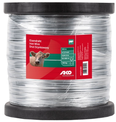 Drut ocynkowany do ogrodzeń elektrycznych, szpula, 2,0 mm, 500 m, AKO
