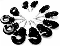 Izolator wkręcany w drewno do drutu i plecionki  koloru czarnego - 25  sztuk