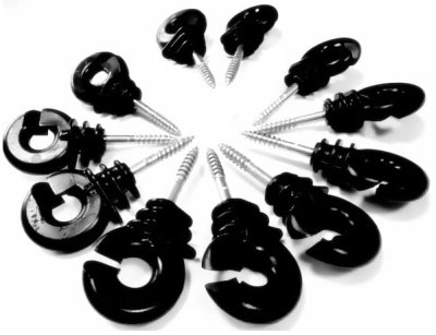 Izolator wkręcany w drewno do drutu i plecionki  koloru czarnego - 25  sztuk