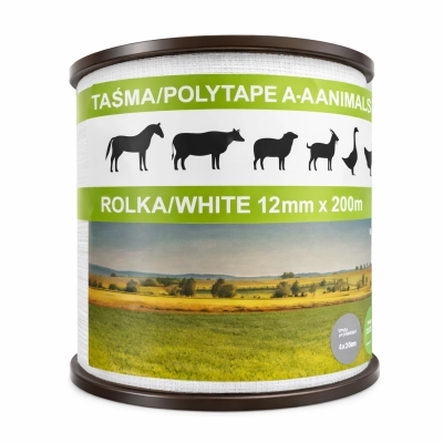 Taśma do ogrodzeń elektrycznych Animals – biała 200 m / 12 mm