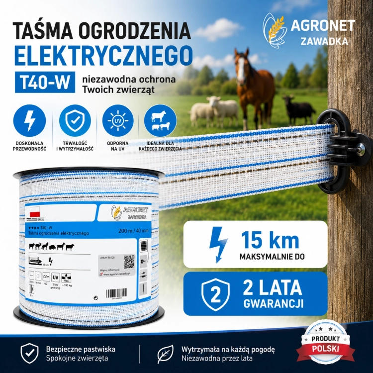 Taśma Agronet Super T40-W 200 metrów konie dziki