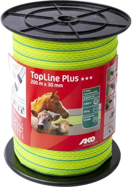 Taśma ogrodzeniowa TOP LINE Tricond, 200m x 30mm, żółto-niebieska, AKO