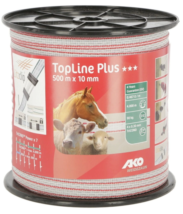 Pastuch taśma dla koni Ako Top Line  Plus 10 mm/500 m